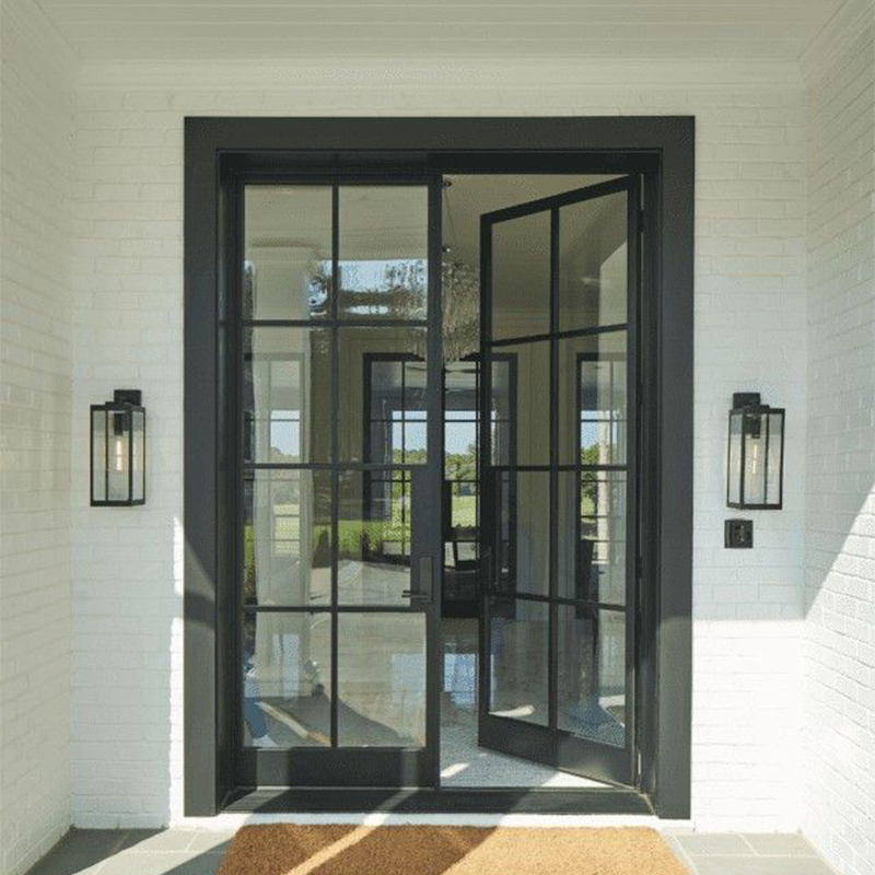 OUNA Aluminum French Doors with Double Swing System for Villa Patio Black Frame and Tempered Glass for Secure Smooth Operation