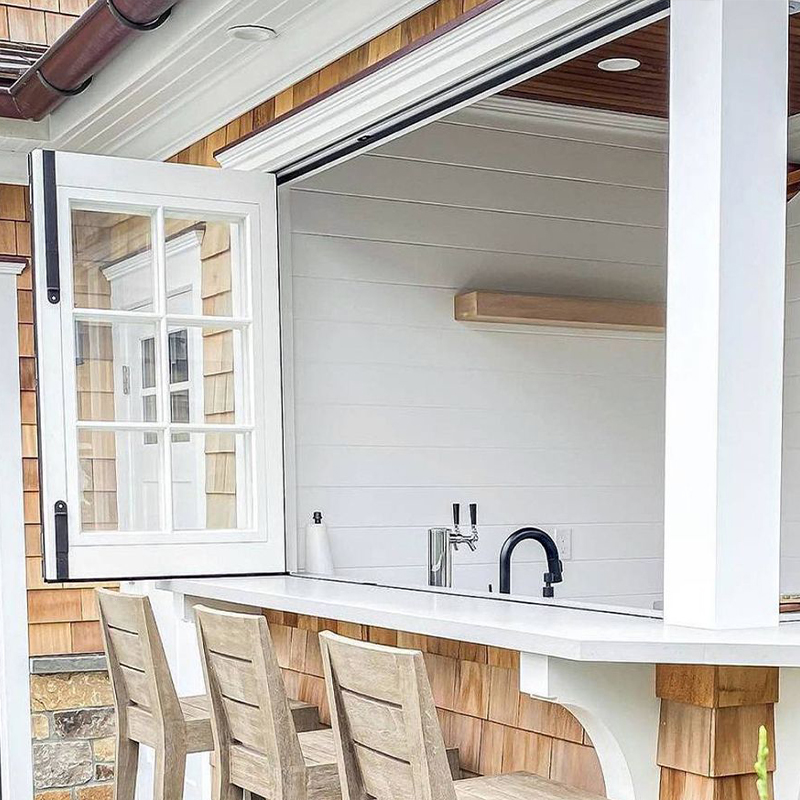 OUNA Kitchen Friendly Aluminum Folding Window Provides Flexible Ventilation While Cooking Space Saving Vertical Fold Design