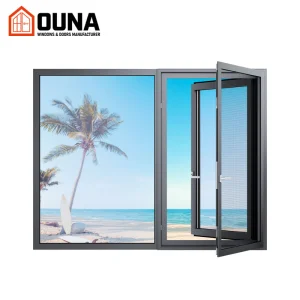 OUNA NFRC CSA Certified Slim Narriow Frame Casement Window Double Glass Hurricane Proof Insulated Tilt Turn Aluminum Windows
