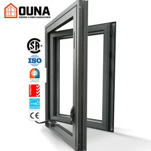 OUNA Hurricane Impact Proof Aluminum Alloy Casement Window Customizable Energy Efficient Thermal Break Double Tempered Glass