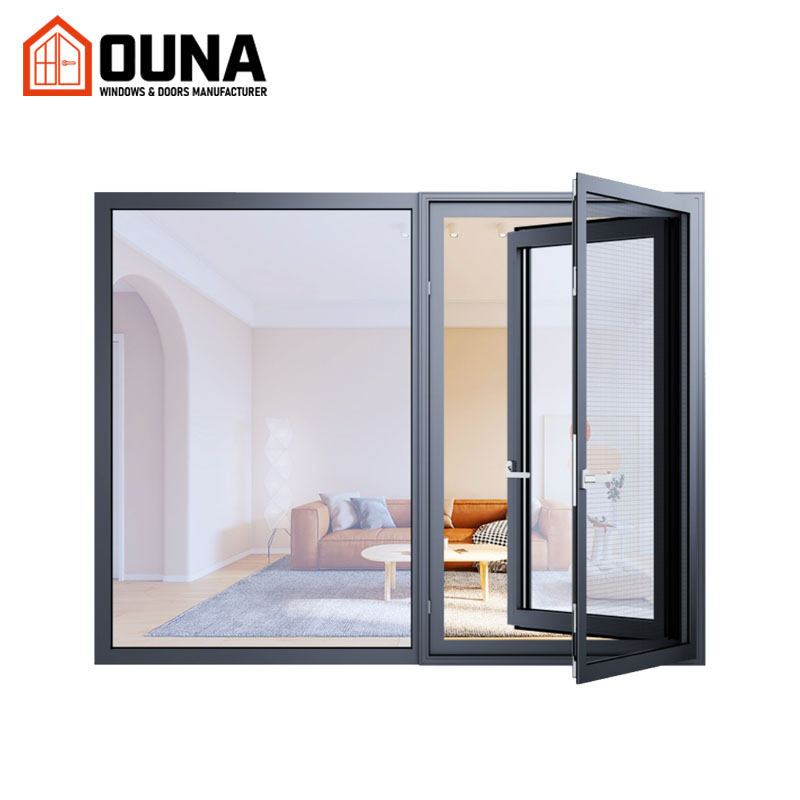 OUNA Hurricane Impact Proof Soundproof Tilt and Turn Window Insulation Double Tempered Glass NFRC Aluminum Casement Windows