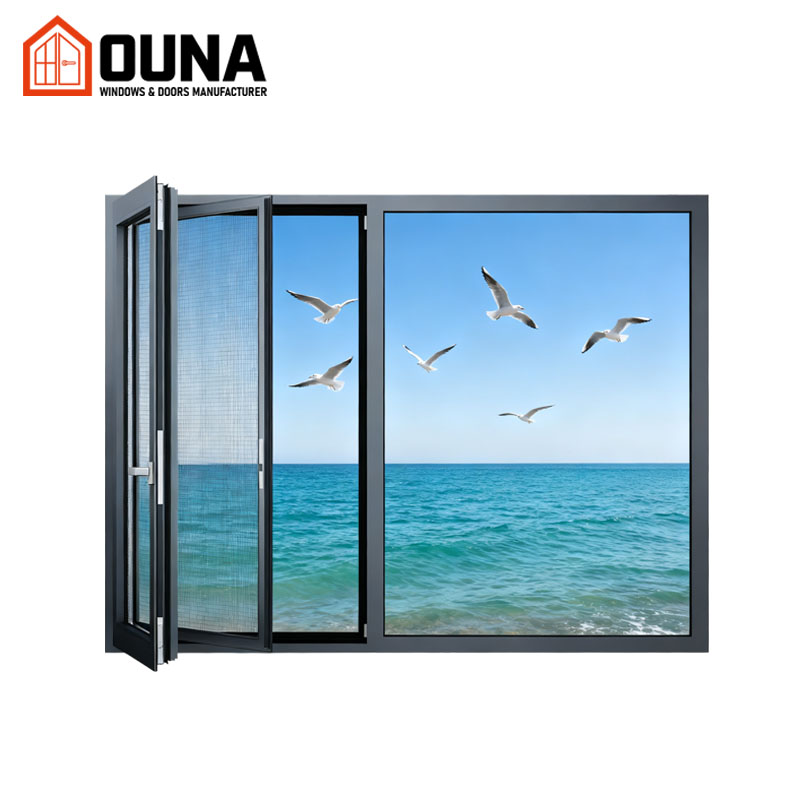 OUNA China High Quality Modern Design Aluminum Casement Window Thermal Break Hurricane Impact Proof Double Glazed Tempered Glass