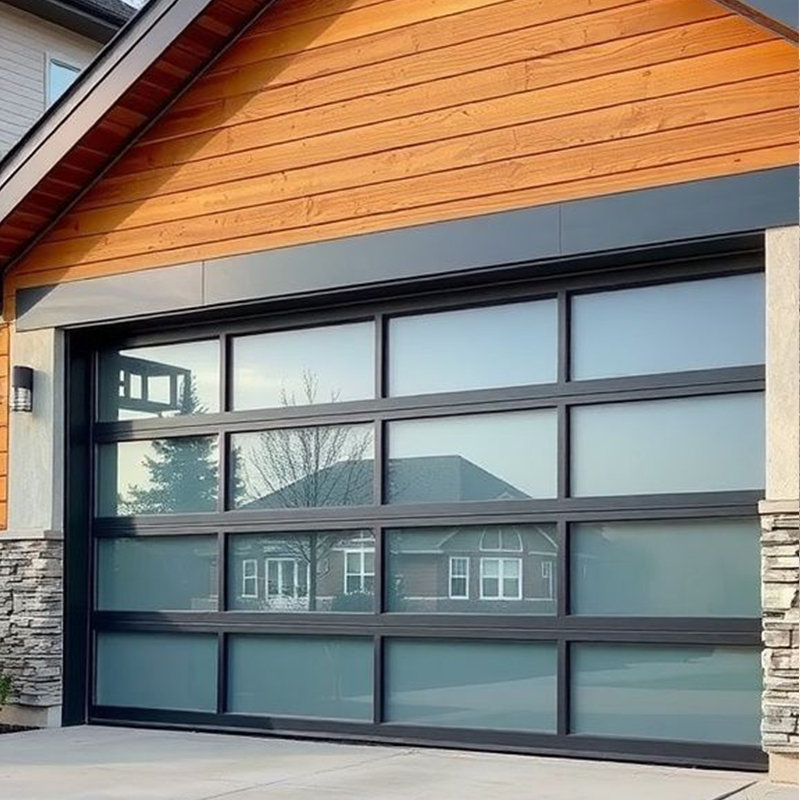 OUNA Slim Frame Glass Garage Door Maximizes Light and View Automatic Tempered Panels for Modern Architectural Homes