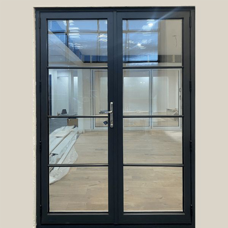 OUNA Aluminum French Doors with Double Swing System for Villa Patio Black Frame and Tempered Glass for Secure Smooth Operation
