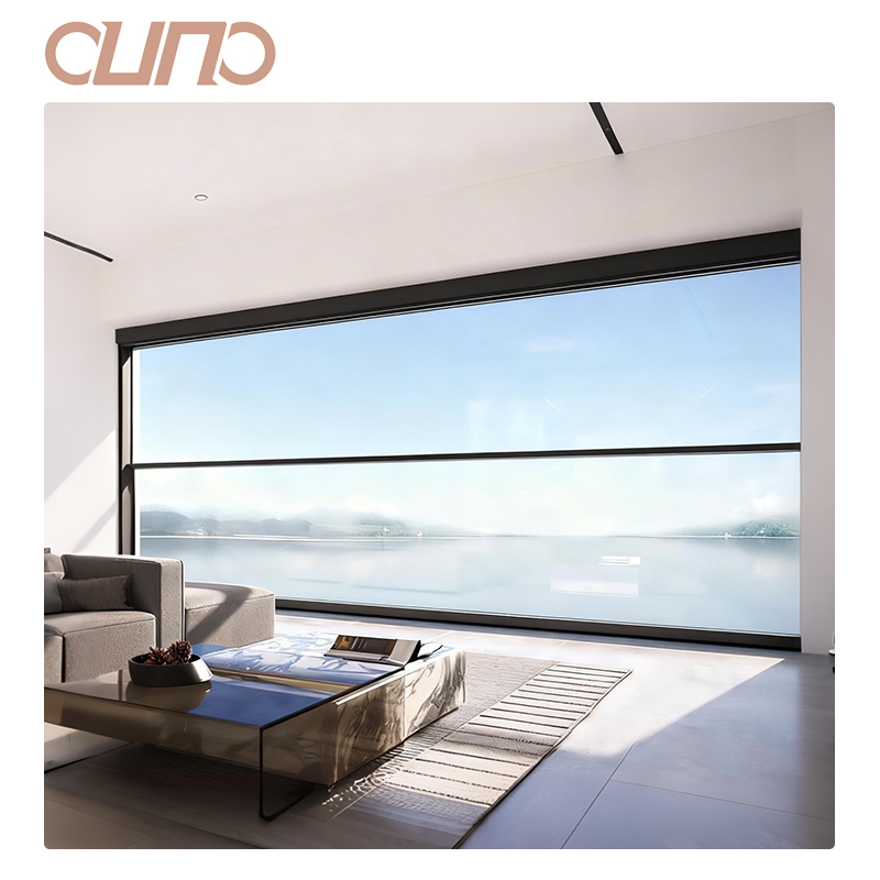 OUNA NFRC Double Glaze Motor Electric Aluminium Vertical Sliding Automatic Single Hung Vertical Lift up Windows