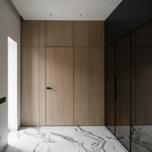 OUNA Soundproof Aluminum Wood Interior Door Solid Core Structure for Bedroom Study Noise Reduction Custom Hardware Oem Accepted