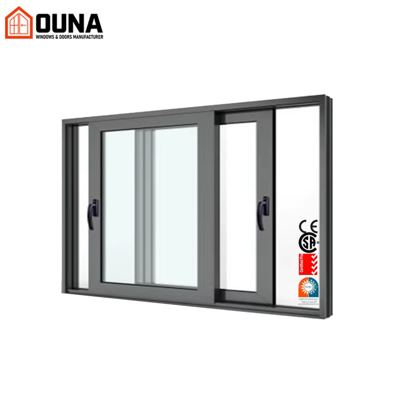 OUNA NFRC AS2047 Hurricane Impact Proof North American Latest Design Grill  Sliding Window Double Glass Sliding Glass Windows