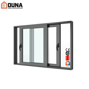 OUNA NFRC AS2047 Hurricane Impact Proof North American Latest Design Grill  Sliding Window Double Glass Sliding Glass Windows