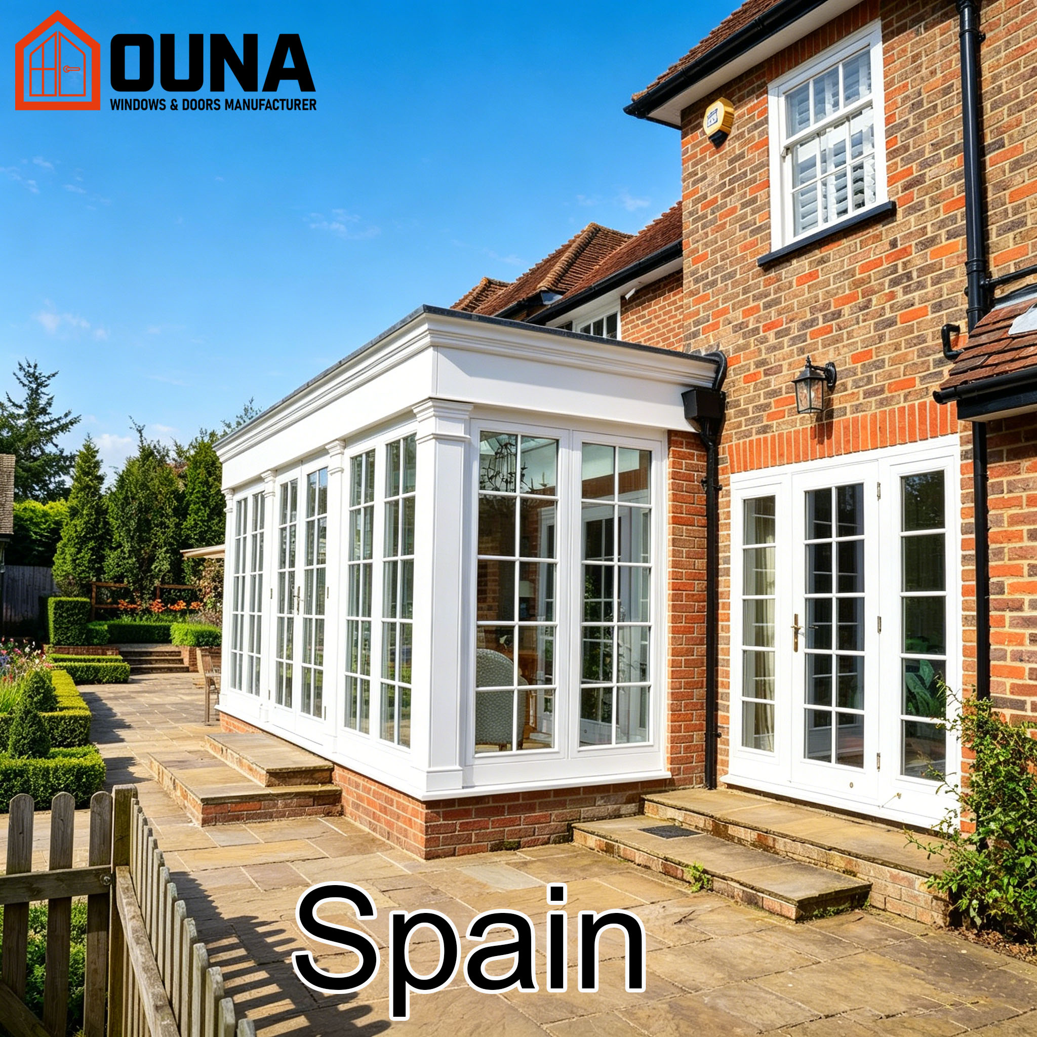 OUNA Spain Project Engineering Ce Certification Sdl French Door Tempered Glass Aluminum Window Heat Insulation Other Windows