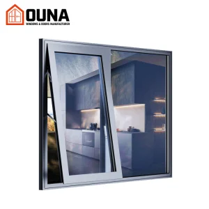 OUNA NFRC Thermal Break Double Glass Energy Efficient Aluminum Casement windows for Villa Hurricane Impact Proof Awning Window