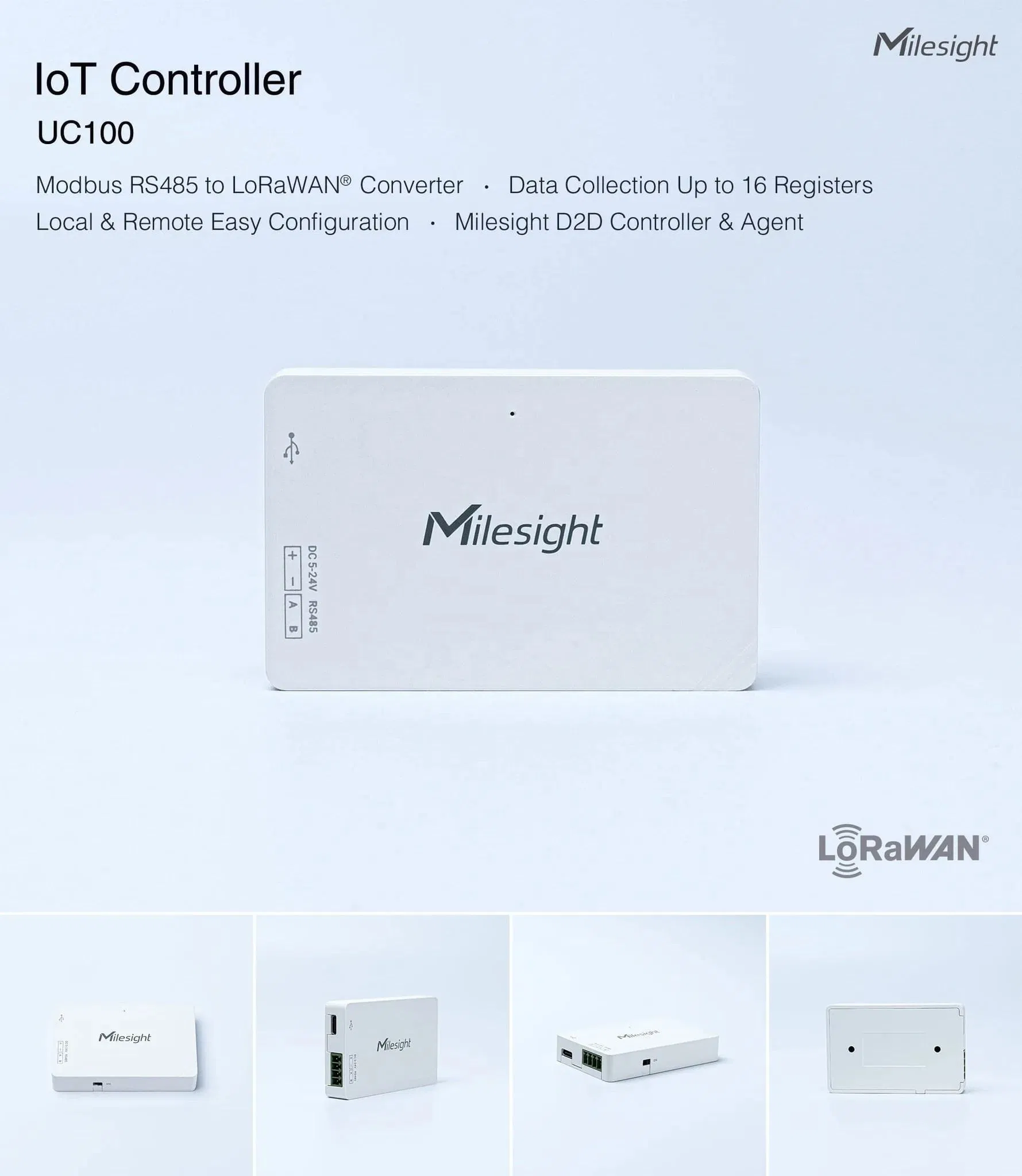 Milesight UC100 Industrial IoT Controller Modbus RS485 to Lorawan Converter