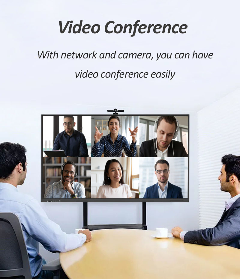 Floor Standing High Definition Anti Glare 75 Inch Intelligent Smart Board Dual System 4K 20 Points Touch Interactive Whiteboard for Company Meeting