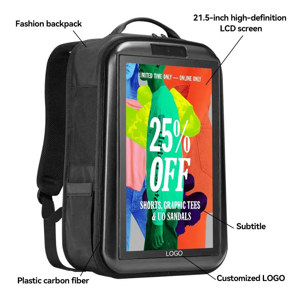 High Brightness Battery-Powered Outdoor Digital Advertising LCD Backpack Monitor Display for Advertising Agencies