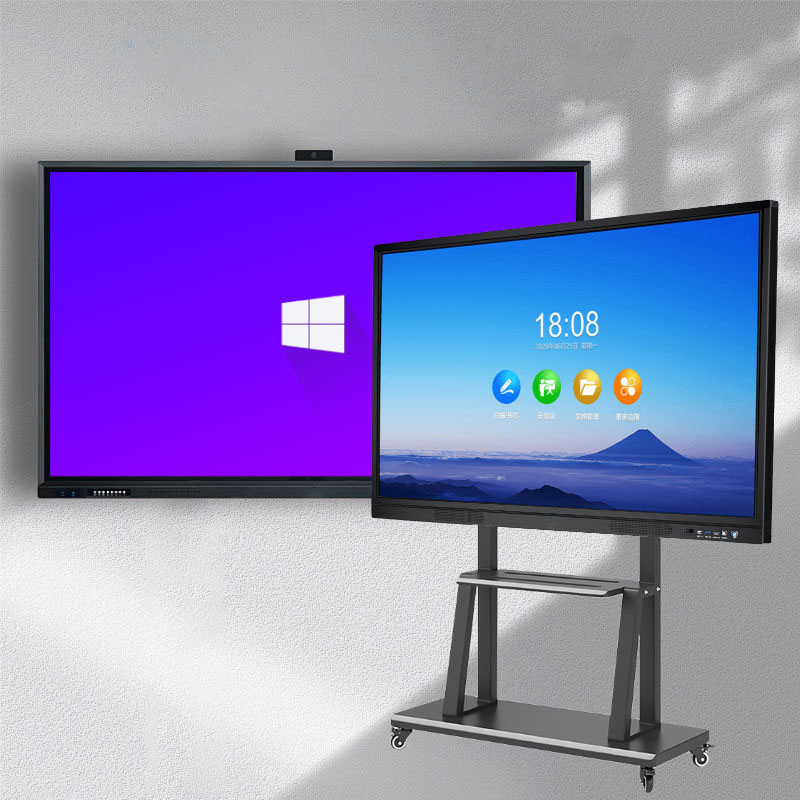 Floor Standing 86 Inch Android &amp; Windows Dual System 4K Ultra HD 20 Points Touch Screen Monitor All in One Smart Whiteboard Interactive Flat Panel for School