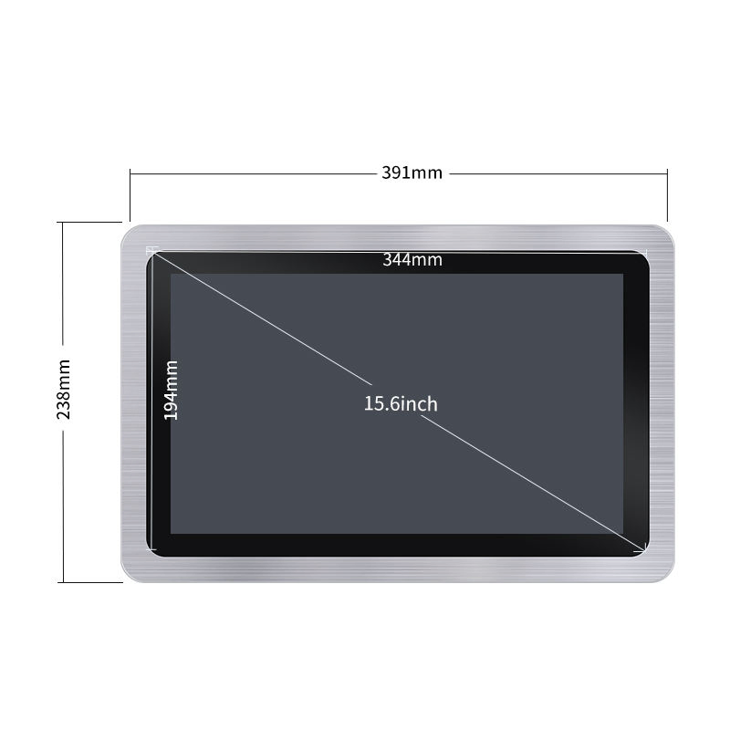 Embedded 15.6" Touchscreen Panel PC, 3mm Tempered Glass Wall Mount Rugged Industrial Computer with RS232
