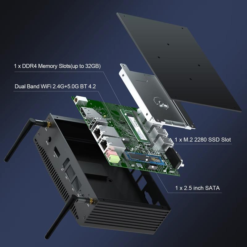 Hystou DDR4 Dual HDMI Dual LAN 64GB Intel Core I3 10th Gen Desktop Computer Fanless Industrial Rugged Batter for Factory Home Automation Mini PC