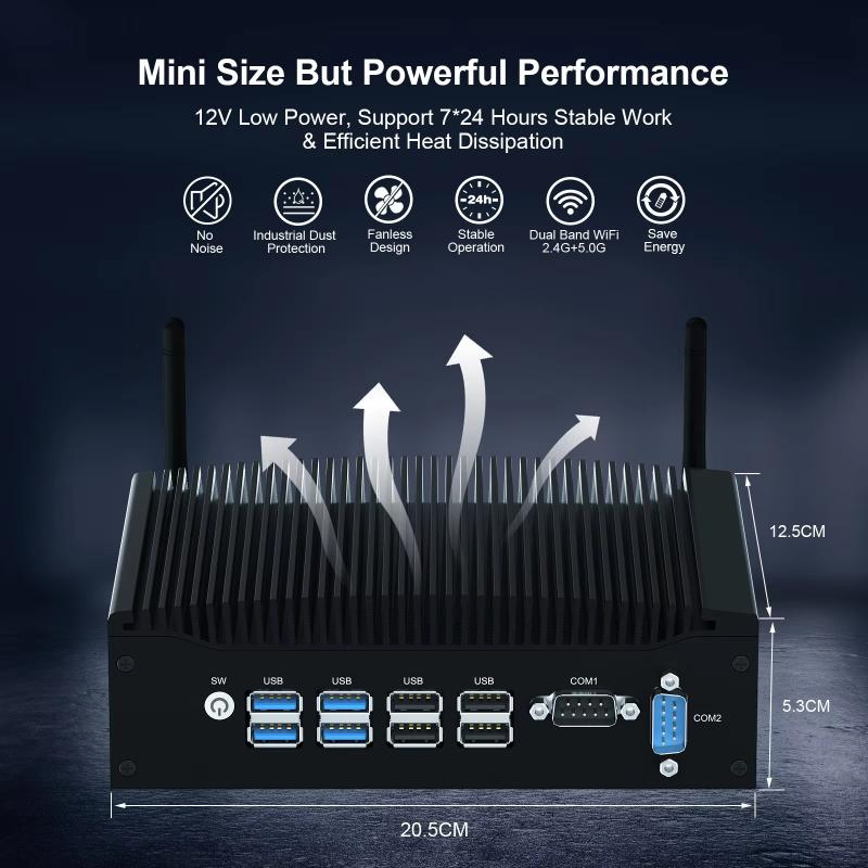 Hystou DDR4 Dual HDMI Dual LAN 64GB Intel Core I3 10th Gen Desktop Computer Fanless Industrial Rugged Batter for Factory Home Automation Mini PC