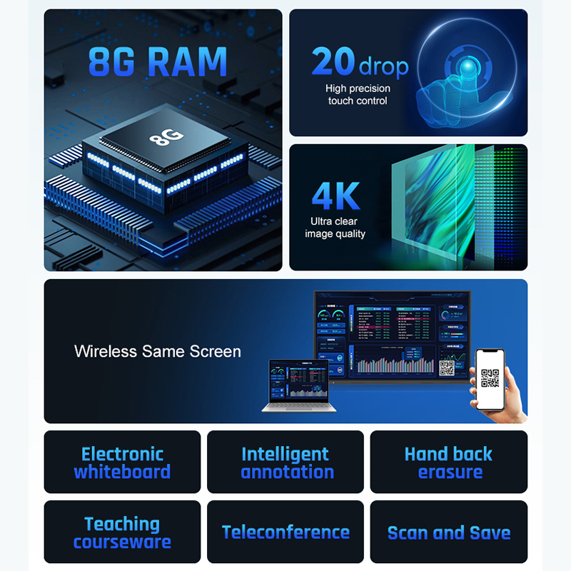 Good Quality 65" 55'' Smart White Board 4K Touch Interact Whiteboard Digital Interactive Flat Panel for School Education Meeting