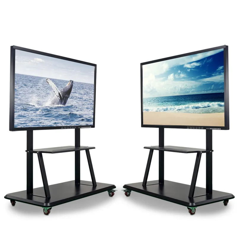 Floor Standing High Definition Anti Glare 75 Inch Intelligent Smart Board Dual System 4K 20 Points Touch Interactive Whiteboard for Company Meeting