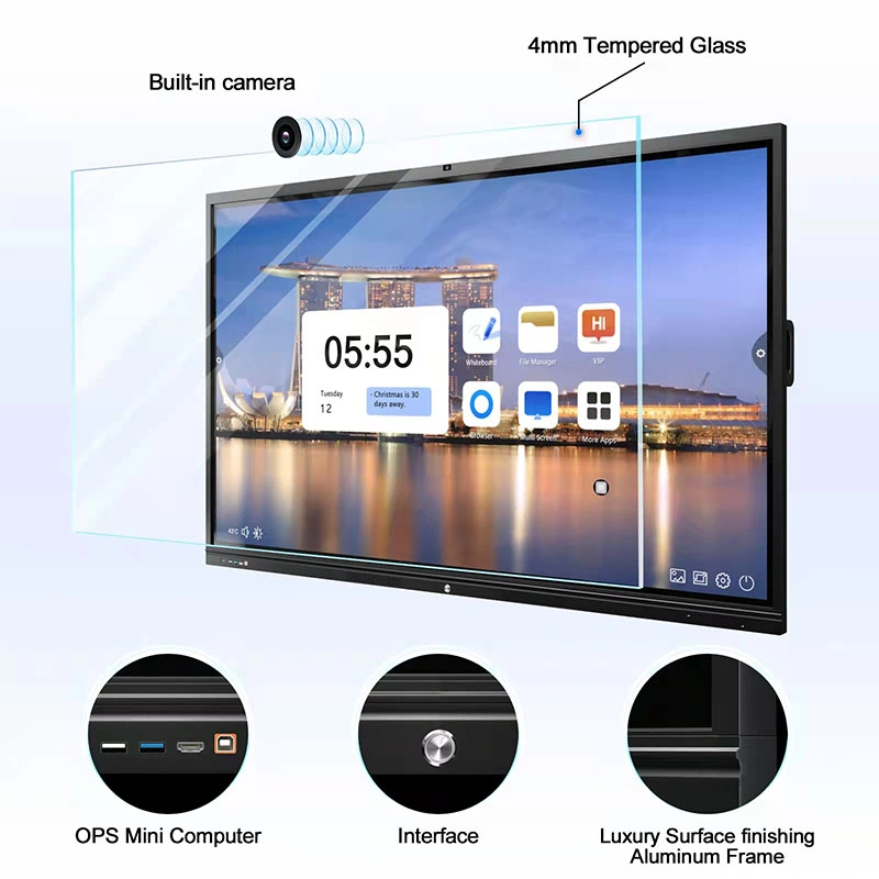 Customized Ultra HD 75inch Whiteboard Manufacturer OPS All in One IR Multi Touch Screen 4K Smart Board Interactive Flat Panel for School and Video Conference