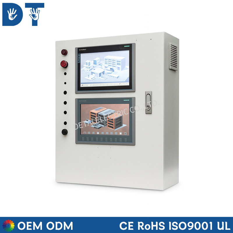 Custom PLC Control Panel with Dual HMI Touch Screen Industrial Automation System Control Cabinet