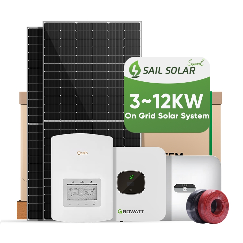 Sail Solar Residential Small Scale Home Use Grid-Tied 3kw 5kw 10kw 12kw on-Grid Solar Power System with Growatt Deye Huawei Inverter