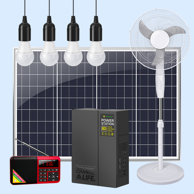 Lighting Globle Certified 50W Solar Home Lighting System with 16 Inches Fan and 32 Inches TV and Radio and Four Bulbs for Offgrid Camping Outside Use