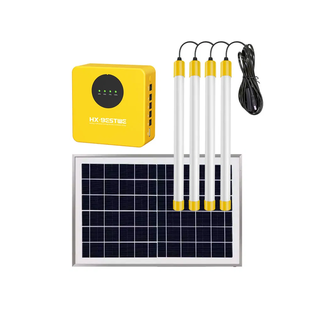 Solar Lighting System with Portable Phone Charge Solar Panel Home Power System Portable Lithium Battery Storage Energy System Smart 4 Lights Home System