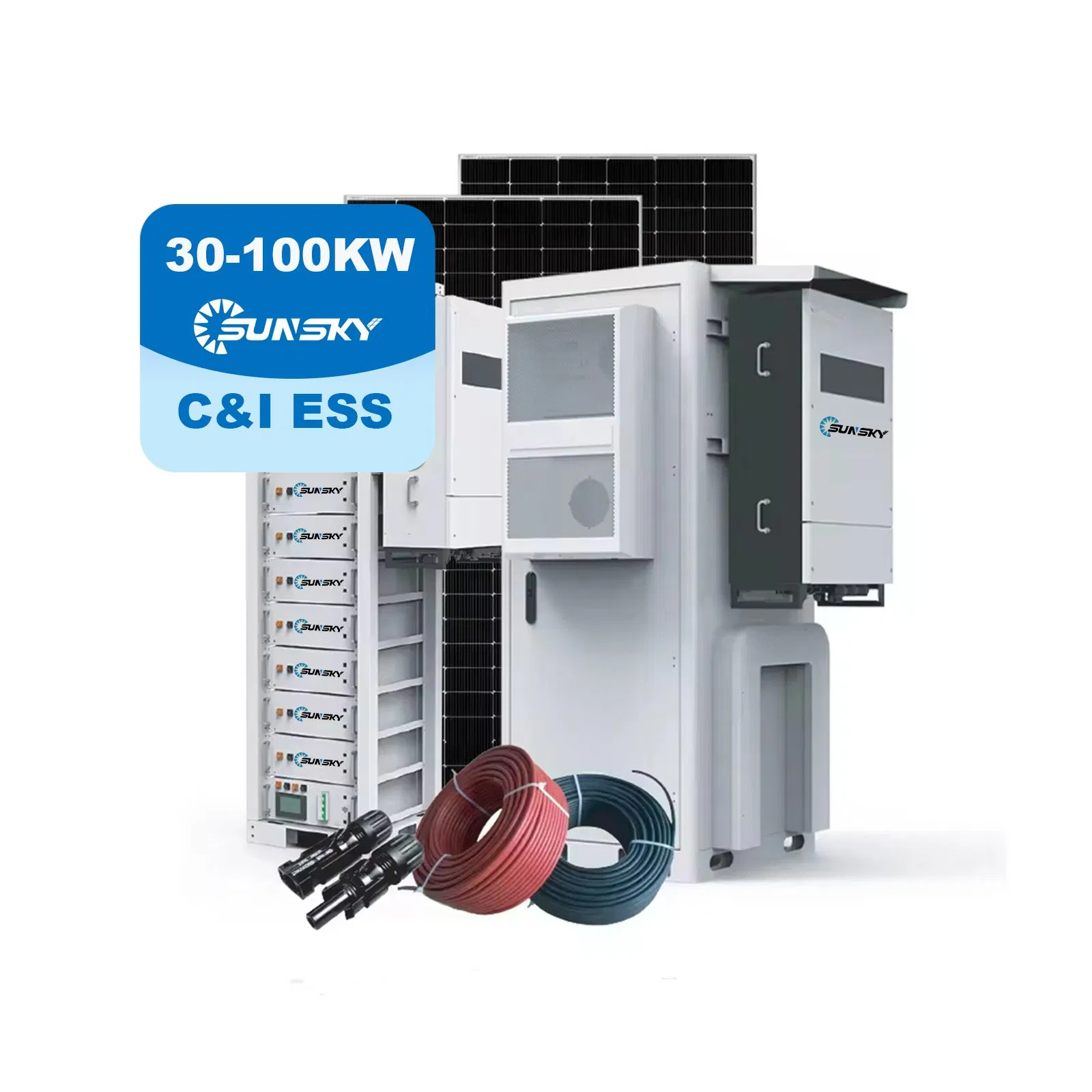 Commercial and Industrial 30kw 50kw 100kw off Grid 50kVA Hybrid Solar Energy 50kwh 100kwh 200kwh Storage LiFePO4 Lithium Battery Backup Power System for Factory