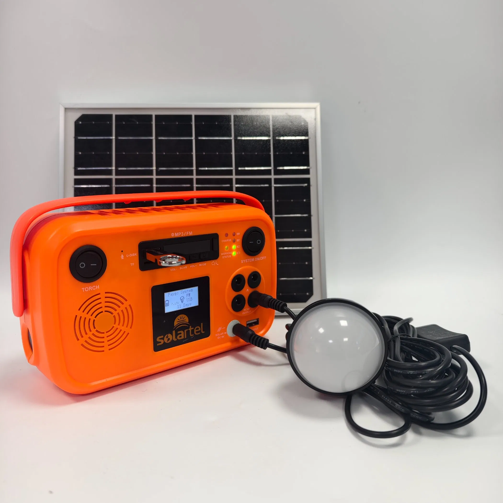 OEM/ODM/SKD Pay as You Go Solar Home System 4bulbs Flashlight Radio/Bluetooth