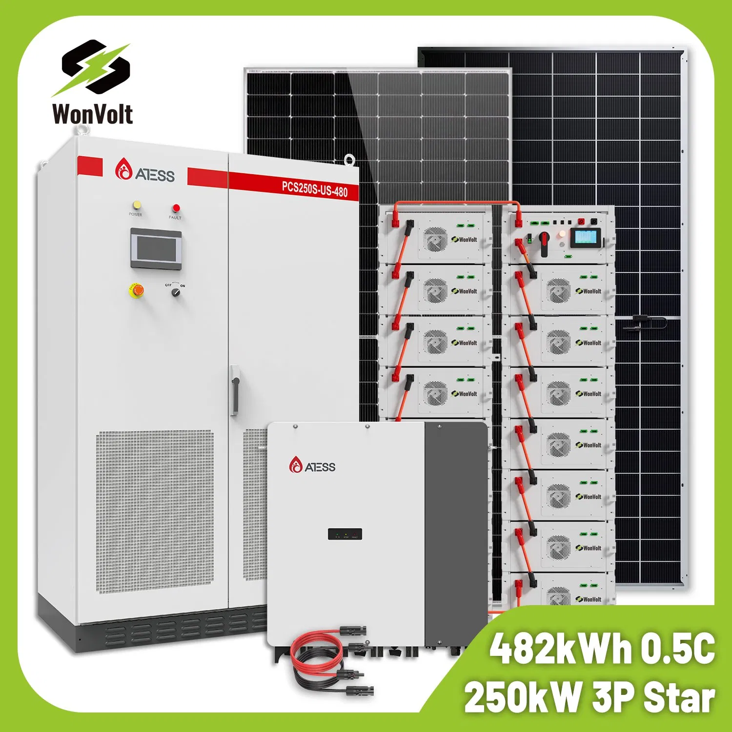 Wonvolt Complete Solar Power System 50kw 100kw 150kw 250kw 300kw 500kw Container Ess Energy Storage System with 230kwh 500kwh 1mwh Battery