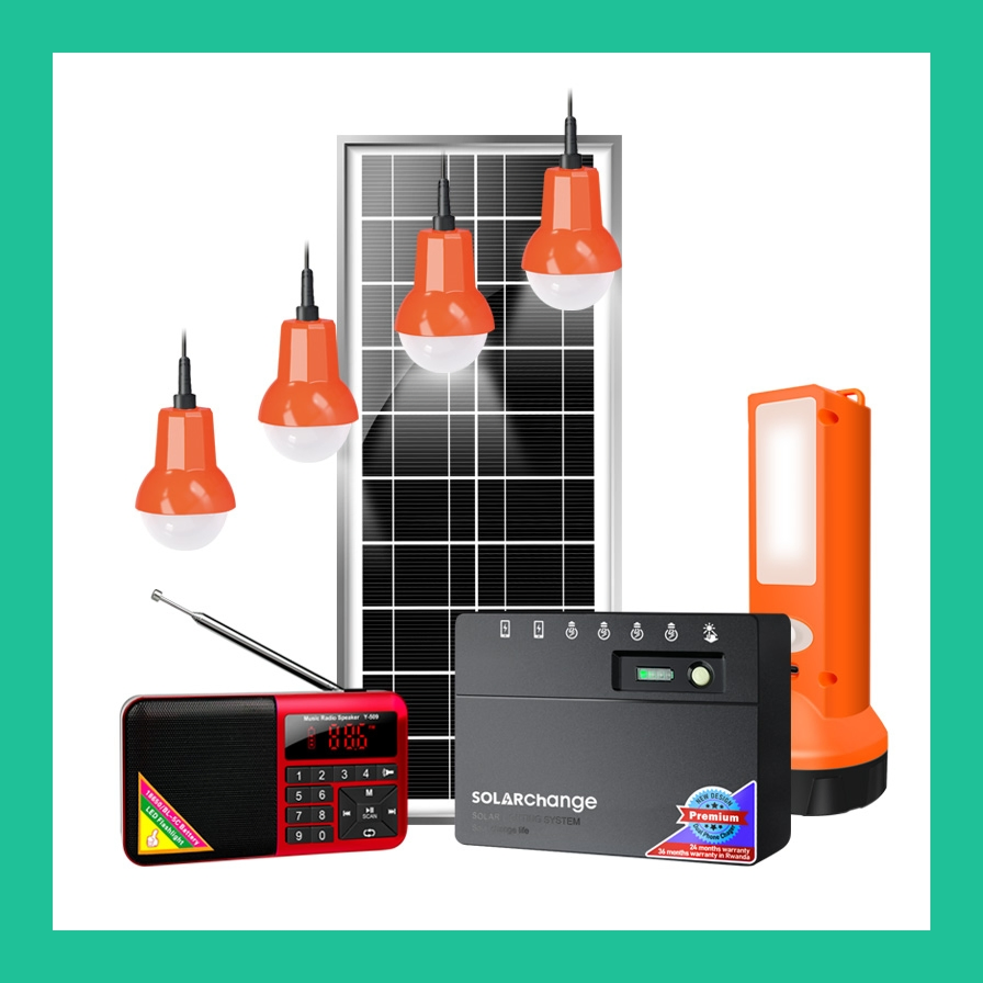 Chinese OEM Factory Verasol Certifiied Multi-Purpose 10W Solar LED Lighting System with Portable Torch, Radio and 4 Bulbs for Reading and Camping Outside