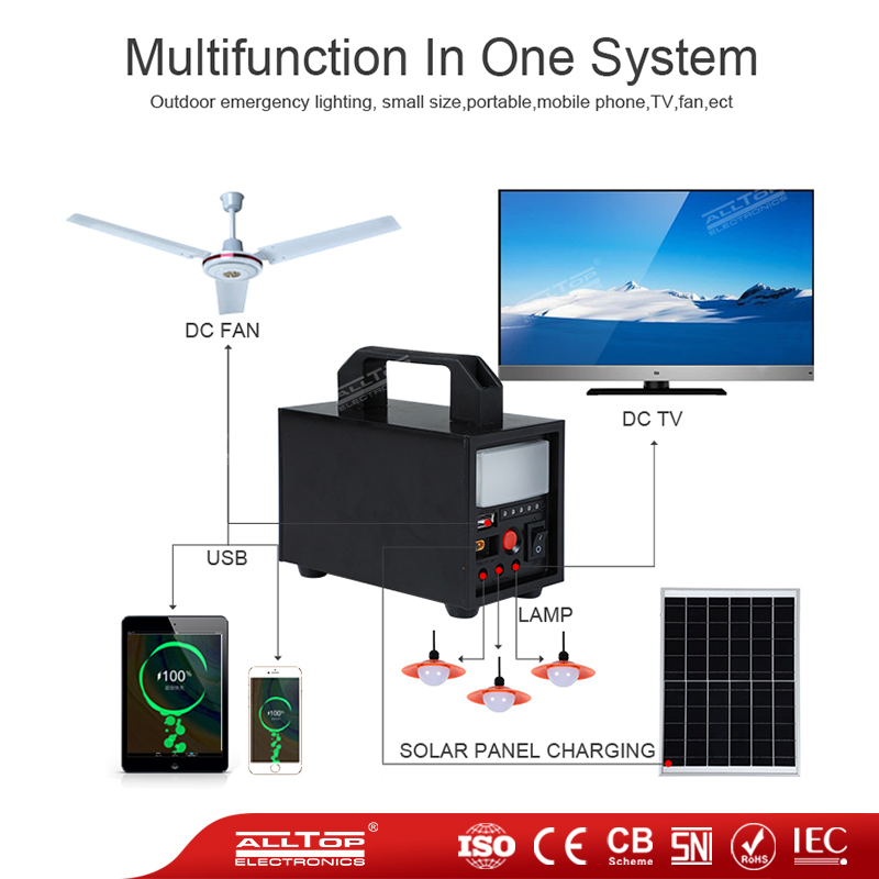 Alltop High Power Mobile Multifunction in One Camping Security Outdoor Solar Power System