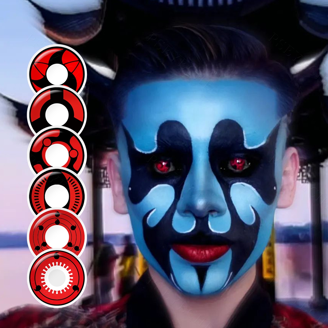 Hot Sale Halloween Sharingan Eye Contact Lenses Soft Yearly Japan Cartoon Red Color Contact Lens