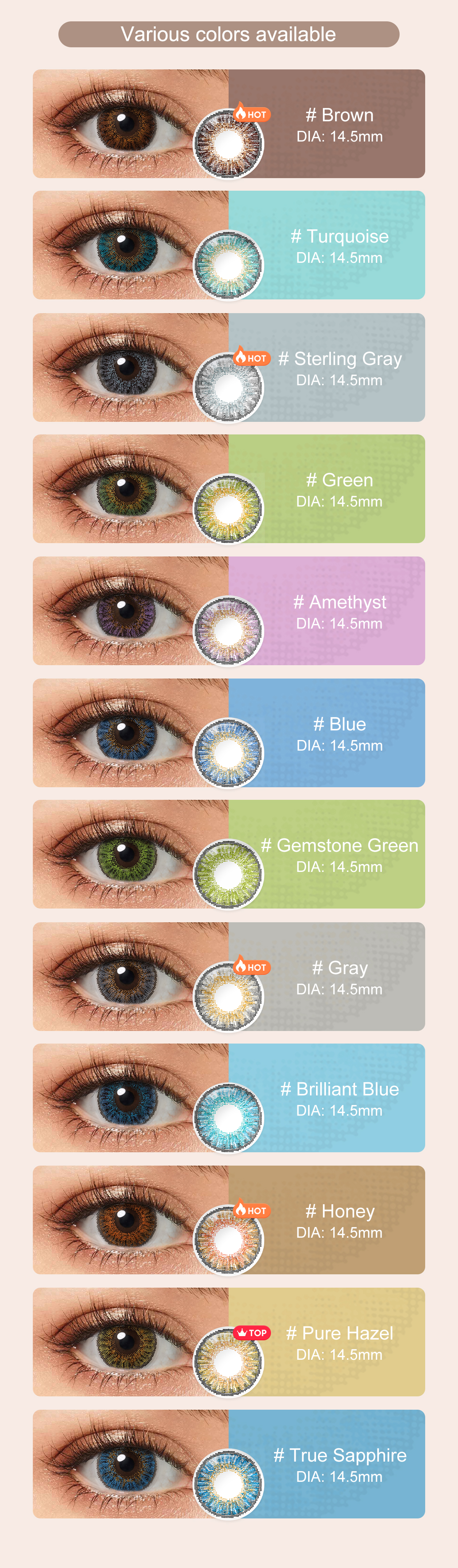 Hot Sale Freshgo Colored Contacts Eyes Lens 3 Tone 14.50mm Coloured Contact Lenses Wholesale Lentes De Contacto De Colores