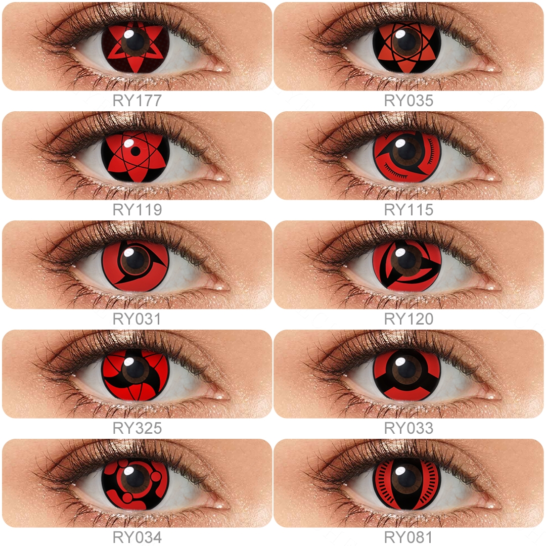 Hot Sale Halloween Sharingan Eye Contact Lenses Soft Yearly Japan Cartoon Red Color Contact Lens