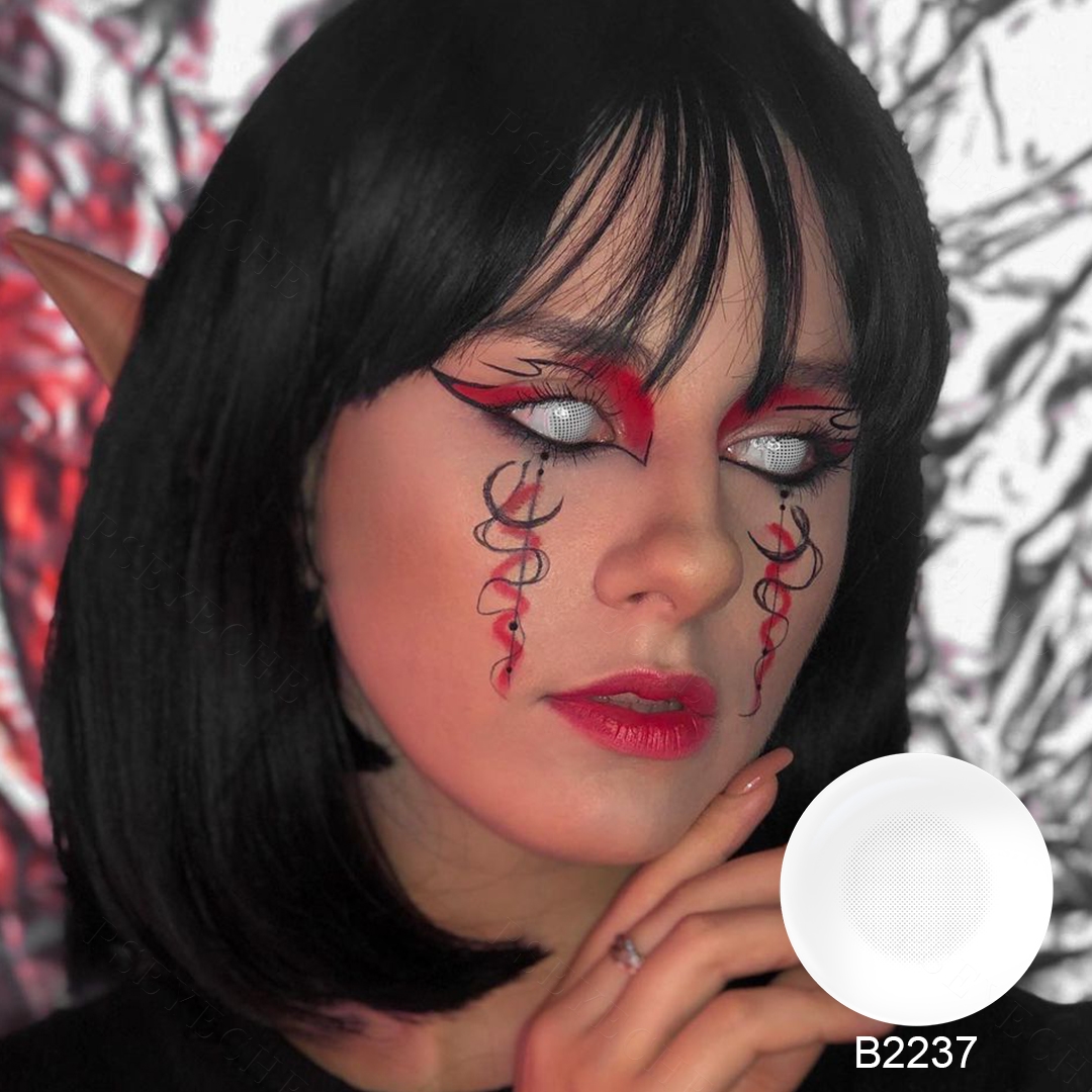 HOT Pseyeche 22mm  Sclera Lenses Blind White  Half  Block Vision White Mesh Sclera Lenses sharingan Contact Lenses Lentilles