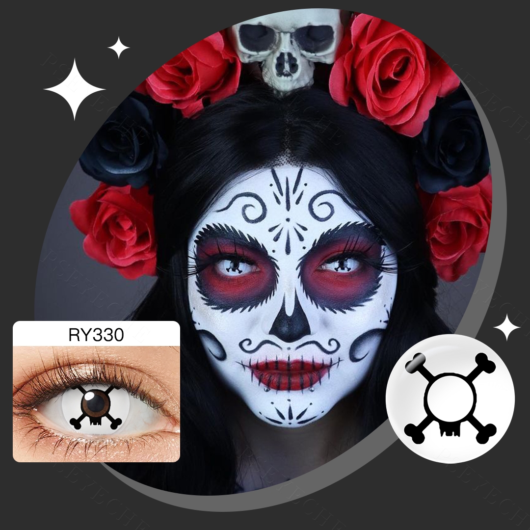 Free Shipping Pseyeche Dancer Ghost Skeleton Cross Halloween Cosplay Contacts Zebra Print Contact Lenses