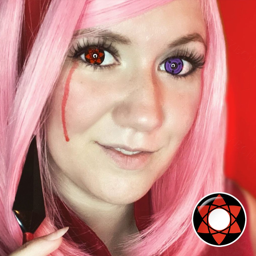 Hot Sale Halloween Sharingan Eye Contact Lenses Soft Yearly Japan Cartoon Red Color Contact Lens