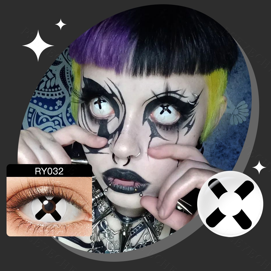 Free Shipping Pseyeche Dancer Ghost Skeleton Cross Halloween Cosplay Contacts Zebra Print Contact Lenses