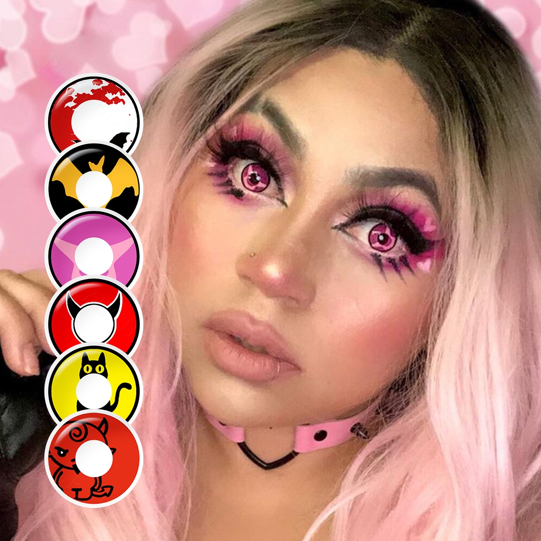 Free Shipping PSEYECHE Hot Selling  sharingan Contact Lenses Blood Bat Halloween Contacts Being Lucifer Cosplay Contacts