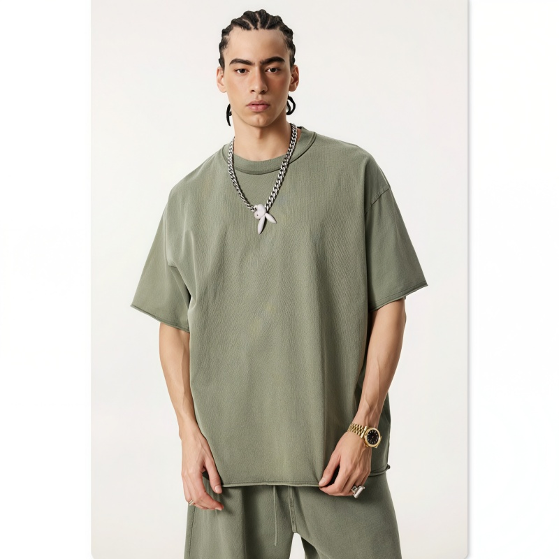 تي شيرت قصير الأكمام مجموعة حدودية فضفاضة عتيقة 100%Cotton متآكلة