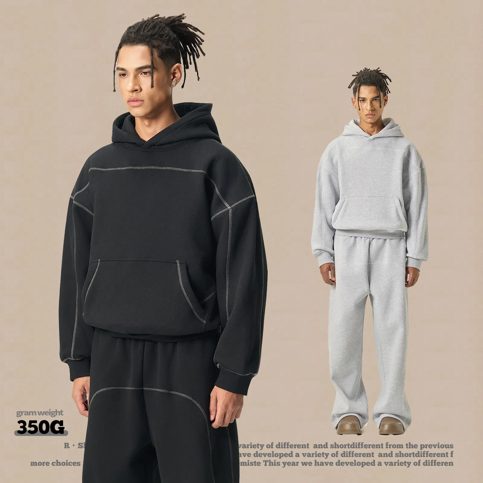 سويت شيرت ثقيل بغطاء رأس بتصميم مربع خط هاسيلبلاد أسلوب الشارع سترة دافئة
