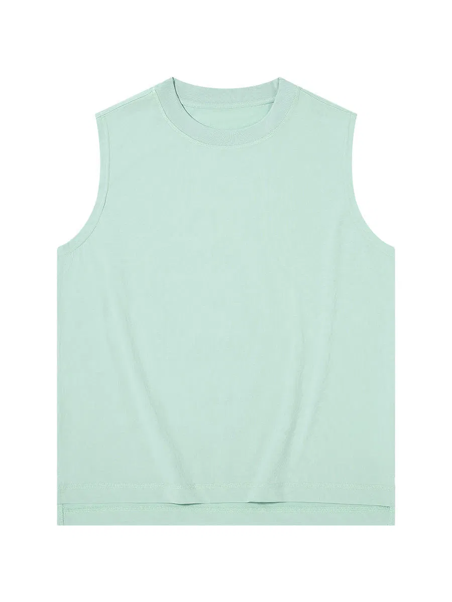 صيف 230GSM 20s قميص بلا أكمام من القطن الجليدي بلون موحد مع فتحة جانبية 70%Cotton 30%Polyester قميص رجالي