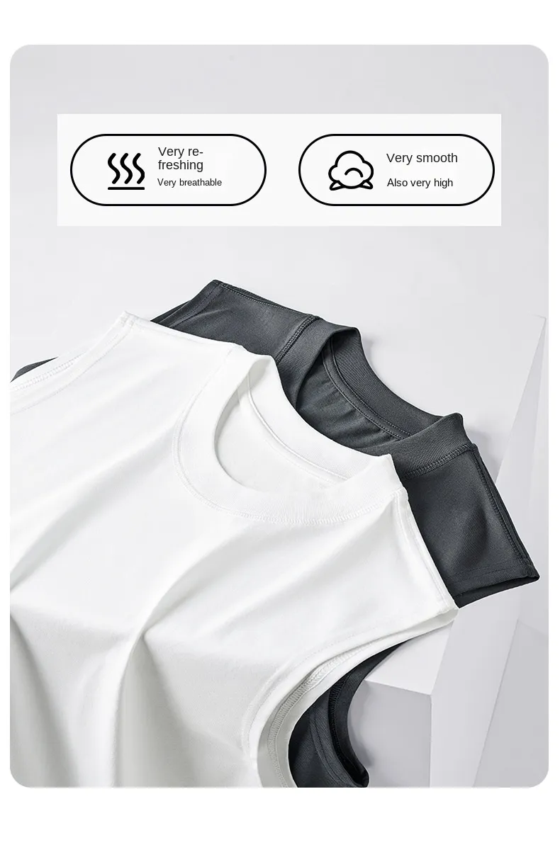 صيف 230GSM 20s قميص بلا أكمام من القطن الجليدي بلون موحد مع فتحة جانبية 70%Cotton 30%Polyester قميص رجالي