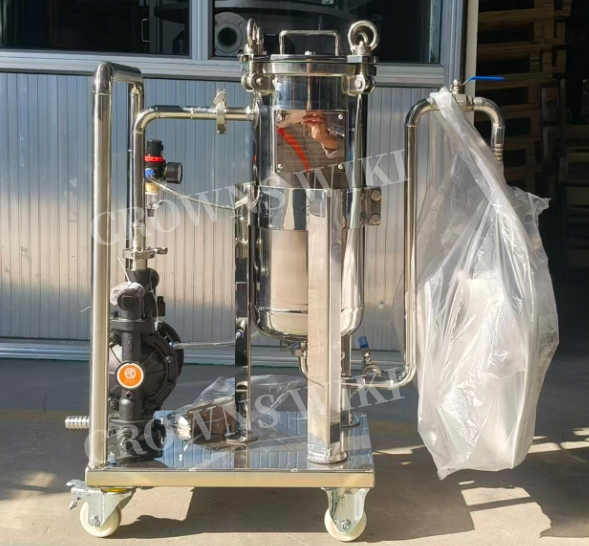 Unidad de filtro montada en carro portátil con bomba, vivienda de filtro de bolsa y cartucho de acero inoxidable sanitario para jarabe, aceite comestible