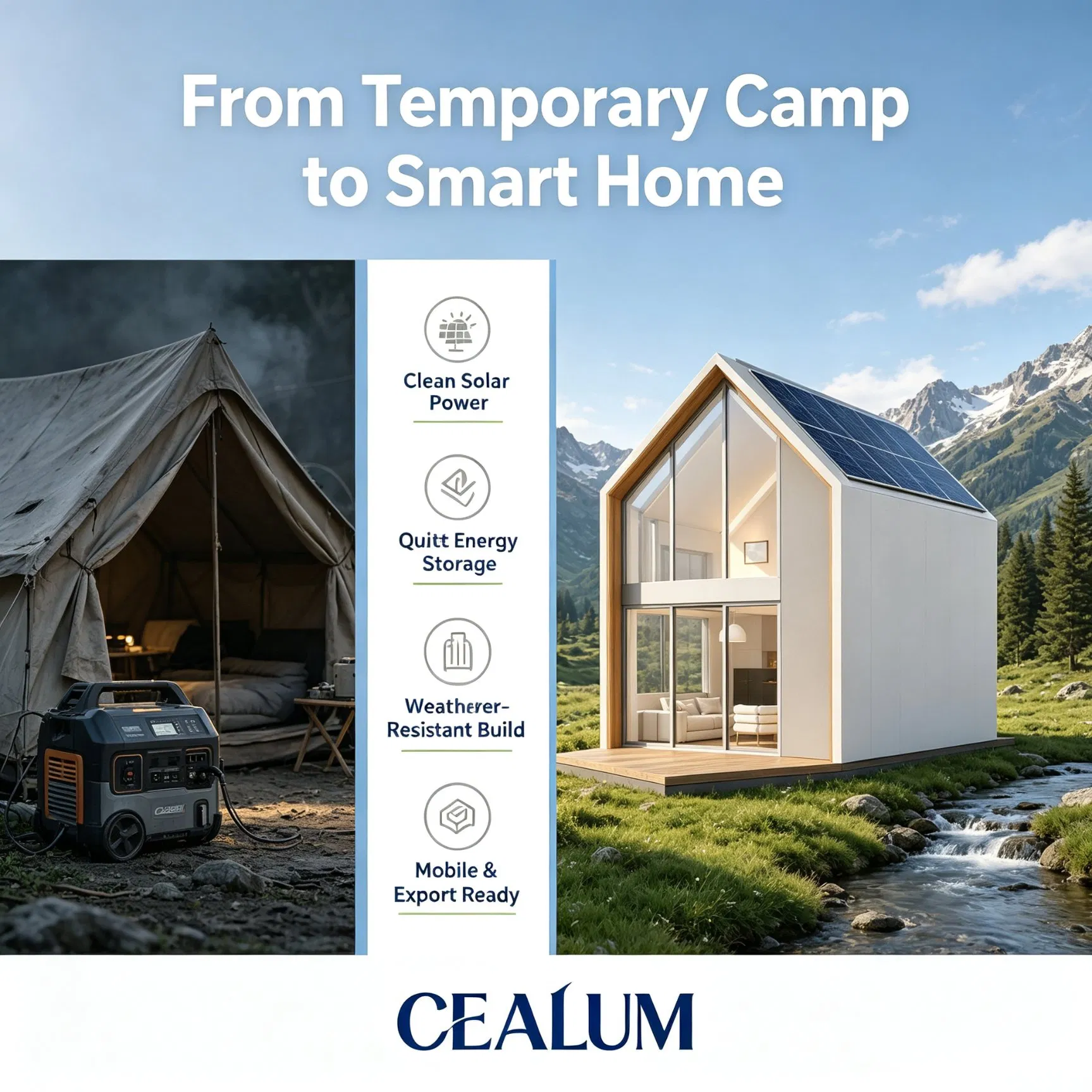 Casa Tiny Modular Autónoma y Autopropulsada, Cabaña Solar Cero Carbono Preconstruida Cealum con Almacenamiento de Energía de Batería, Villa de Glamping Transportable Lista para Exportar