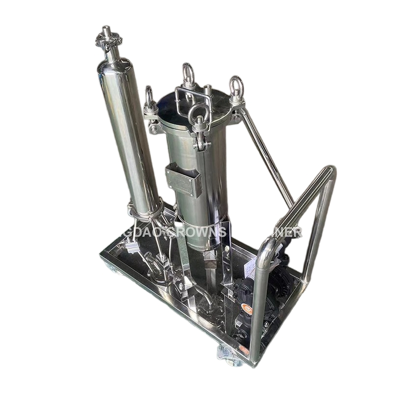 Unidad de filtro montada en carro portátil con bomba, vivienda de filtro de bolsa y cartucho de acero inoxidable sanitario para jarabe, aceite comestible