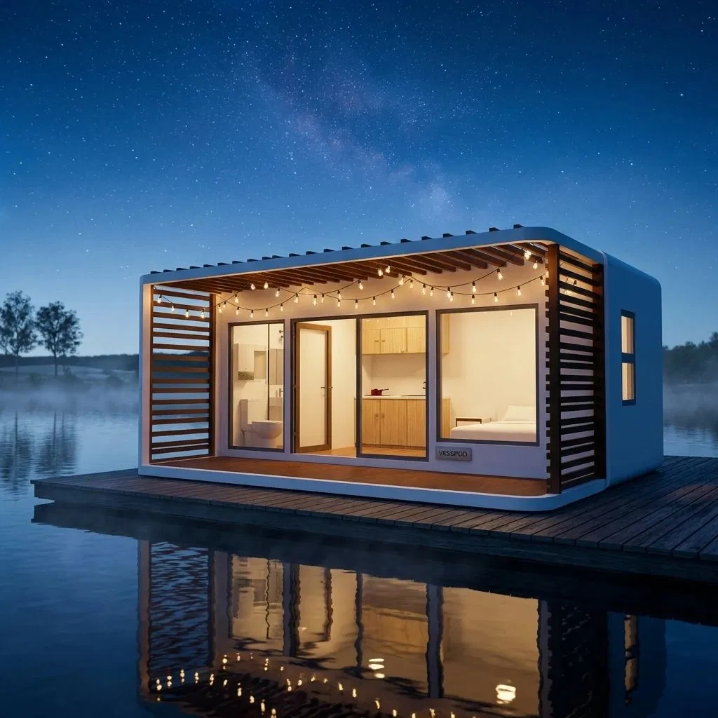 Unidad de hotel de manzana de acero moderno portátil con pérgola exterior