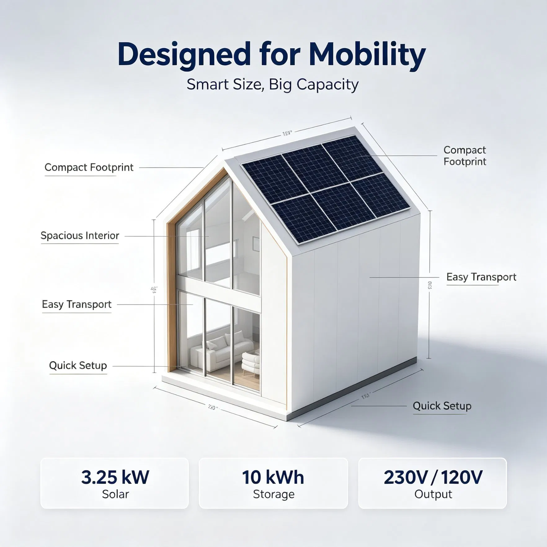 Casa Tiny Modular Autónoma y Autopropulsada, Cabaña Solar Cero Carbono Preconstruida Cealum con Almacenamiento de Energía de Batería, Villa de Glamping Transportable Lista para Exportar